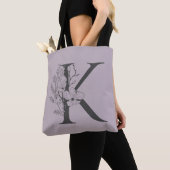 Elegant K Boho Floral Monogram Initiaal Lila grijs Tote Bag (Dichtbij)