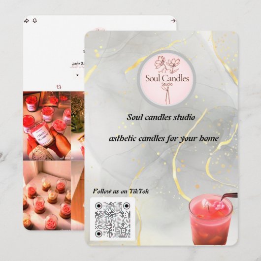 Elegant kaars Visitekaartje | Soul Candles Studio Menu (Voorkant / Achterkant)