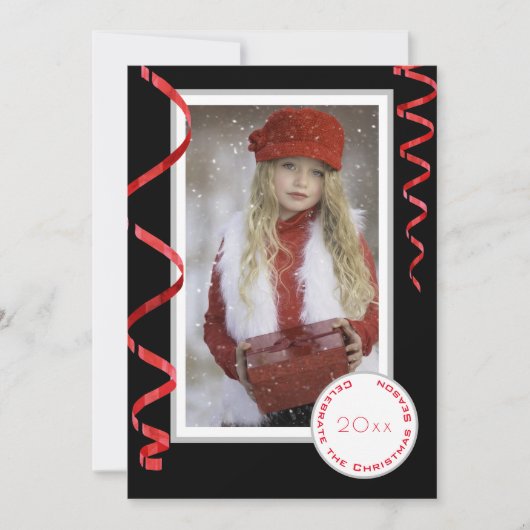 Elegant Kaart met één foto voor kerstmis met jaar (Voorkant)