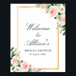 Elegant kader bruidsshower welkomstbord poster<br><div class="desc">Een bloemontwerp met mooie roze waterverf bloemen. De tekst en kleuren op deze poster kunnen worden aangepast.</div>