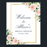 Elegant kader bruidsshower welkomstbord poster<br><div class="desc">Een bloemontwerp met mooie roze waterverf bloemen. De tekst en kleuren op deze poster kunnen worden aangepast.</div>