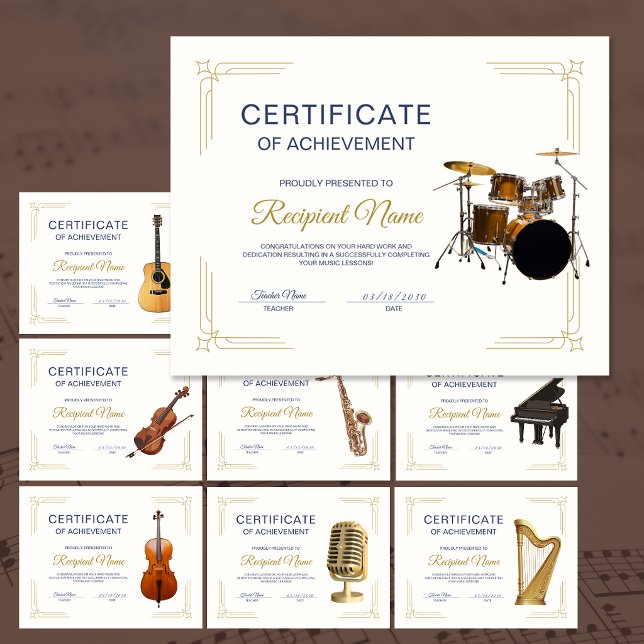 Elegant kaderpercussiecursus Award Certificaat (ClassyFrame Singing Voice Course Award Certificate)