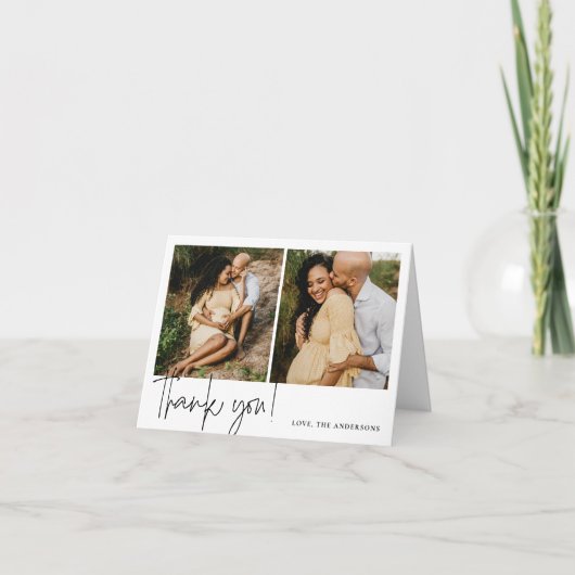 Elegant kalligrafie Baby shower Bedankkaart (Voorkant)