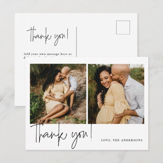 Elegant kalligrafie Baby shower dank u Briefkaart (Voorkant / Achterkant)