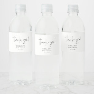 Elegant Kalligrafie Baby shower Dank u Waterfles Etiket