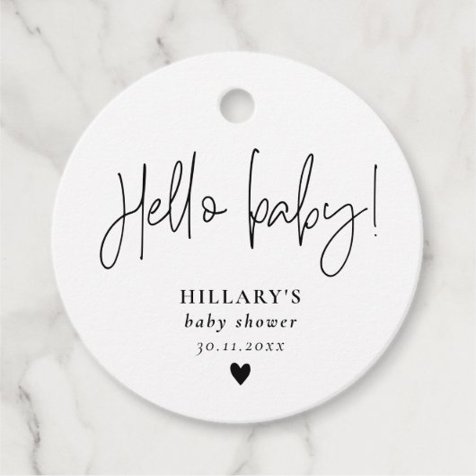 Elegant kalligrafie Baby shower Hallo baby Bedankjes Labels (Voorkant)