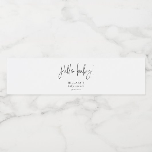 Elegant kalligrafie Baby shower Hallo baby Waterfles Etiket (Enkel label)