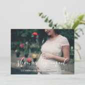 Elegant kalligrafie Baby shower per mail foto Kaart (Staand voorkant)