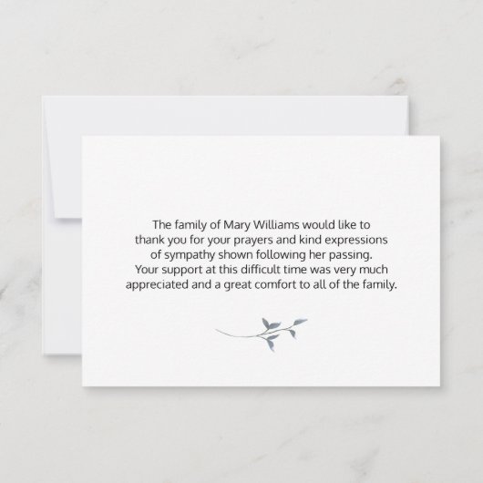 Elegant kalligrafie begrafenis bedankt kaart (Achterkant)