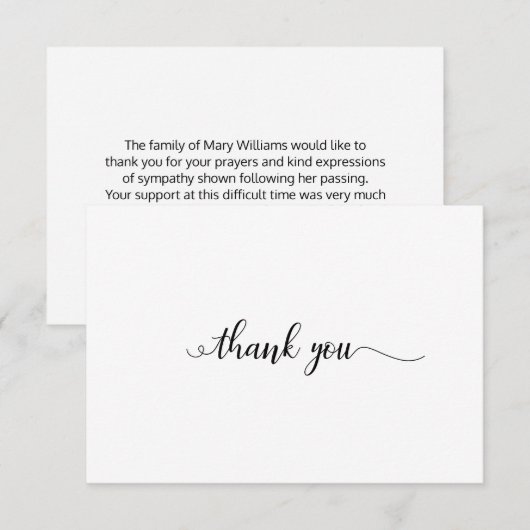 Elegant kalligrafie begrafenis bedankt kaart (Voorkant / Achterkant)