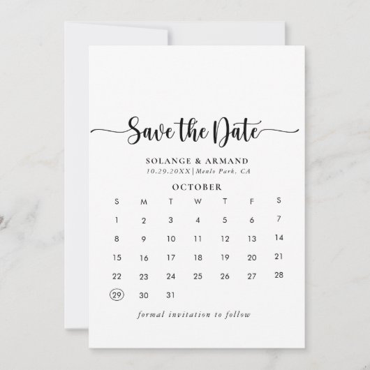 Elegant kalligrafie Classic Save the Date Calendar (Voorkant)