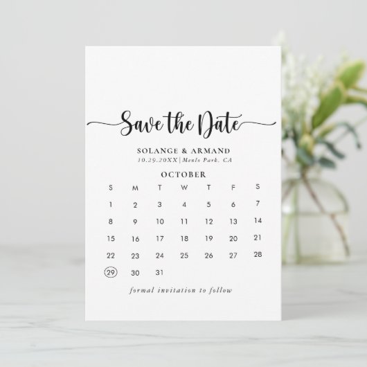 Elegant kalligrafie Classic Save the Date Calendar (Staand voorkant)
