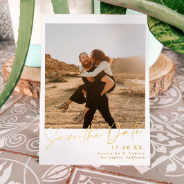 Elegant kalligrafie eenvoudige 2 foto's sparen de  folie uitnodiging