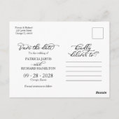 Elegant kalligrafie foto slaat de datum op briefkaart (Achterkant)