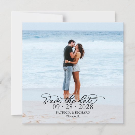 Elegant kalligrafie foto slaat de datum op magnetische uitnodiging (Voorkant)