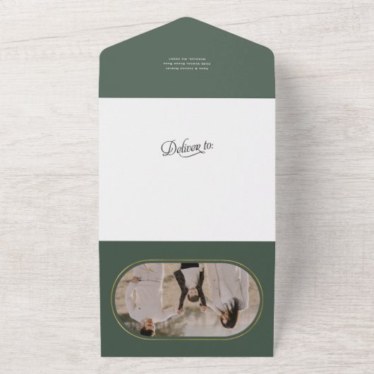 Elegant kalligrafie, groene kerstkaart all in one uitnodiging (Buitenkant)