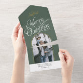 Elegant kalligrafie, groene kerstkaart all in one uitnodiging (Afscheurbaar)