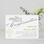 Elegant kalligrafie Kruis- en dove bevestiging Folie Uitnodiging (Staand Voorkant)