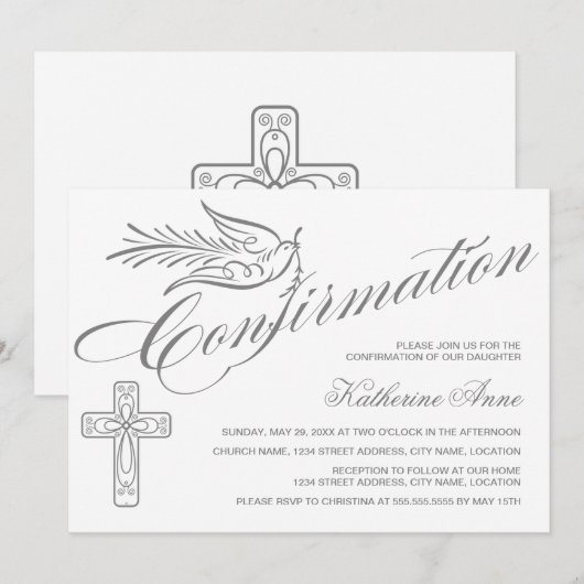 Elegant kalligrafie Kruis- en dove bevestiging Kaart (Voorkant / Achterkant)