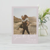 Elegant kalligrafie lila 2 foto's sparen de datum save the date (Staand voorkant)