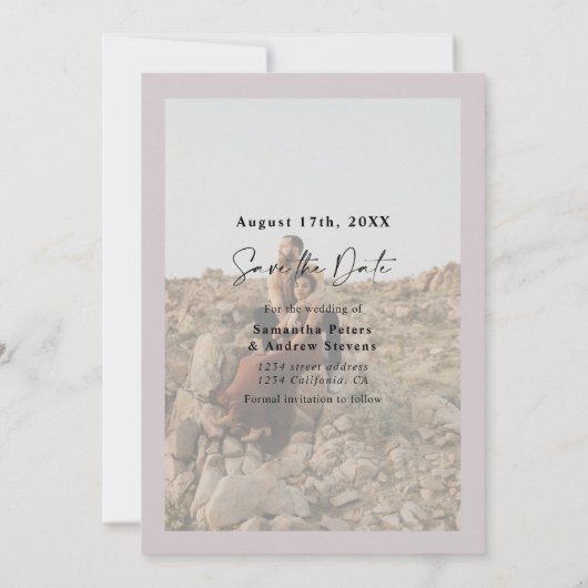 Elegant kalligrafie lila 2 foto's sparen de datum save the date (Achterkant)