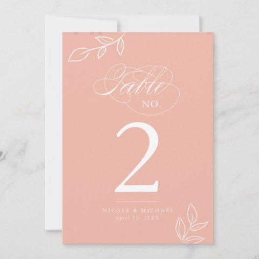 Elegant kalligrafie Melon roze tabelnummer (Voorkant)