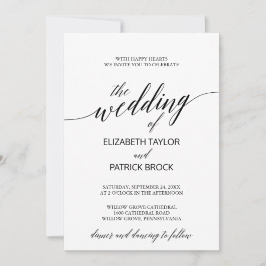 Elegant kalligrafie met Floral Backing Wedding Kaart (Voorkant)