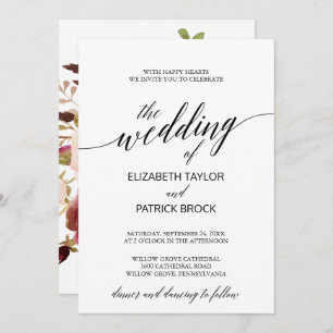 Elegant kalligrafie met Floral Backing Wedding Kaart