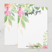 Elegant kalligrafie met roze Waterverf Flowers Bedankkaart (Voorkant / Achterkant)