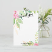 Elegant kalligrafie met roze Waterverf Flowers Bedankkaart (Staand voorkant)