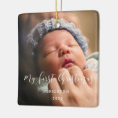 Elegant kalligrafie Mijn eerste kerstfoto baby Keramisch Ornament (Links)