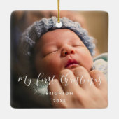 Elegant kalligrafie Mijn eerste kerstfoto baby Keramisch Ornament (Achterkant)