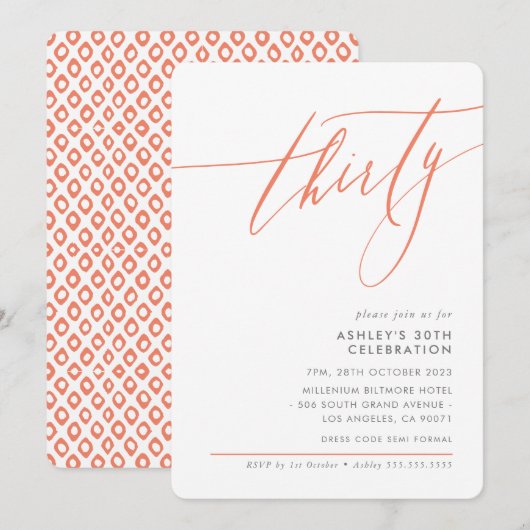 ELEGANT Kalligrafie minimaal 30e partij koraal Kaart (Voorkant / Achterkant)