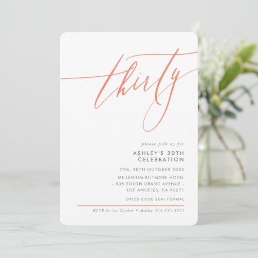 ELEGANT Kalligrafie minimaal 30e partij koraal Kaart (Staand voorkant)