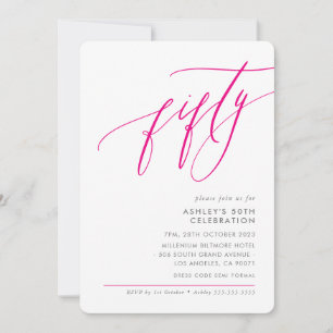 ELEGANT Kalligrafie modern 50e feest roze Kaart
