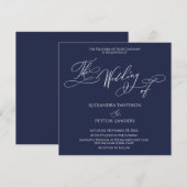 Elegant kalligrafie op Navy Blue "The Wedding of" Kaart (Voorkant / Achterkant)