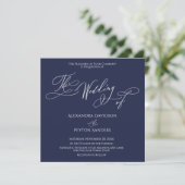 Elegant kalligrafie op Navy Blue "The Wedding of" Kaart (Staand voorkant)