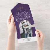 Elegant kalligrafie paarse kerstkaart all in one uitnodiging (Afscheurbaar)