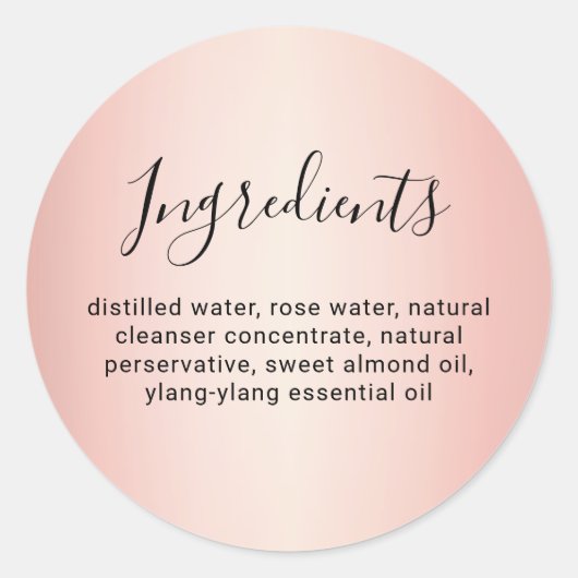 Elegant kalligrafie Roos Gold Ingredient List Ronde Sticker (Voorkant)