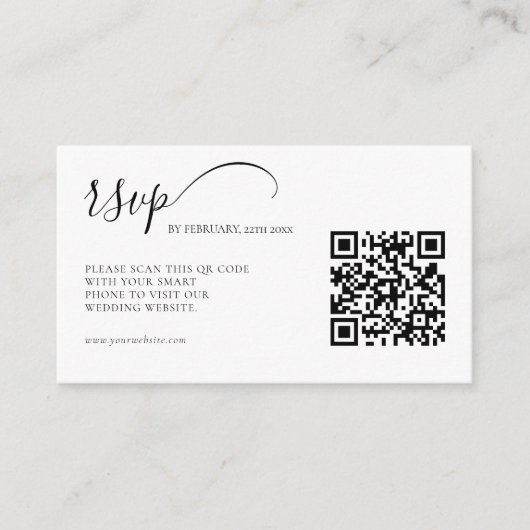 Elegant kalligrafie RSVP QR Code Weddenschap Informatiekaartje (Voorkant)