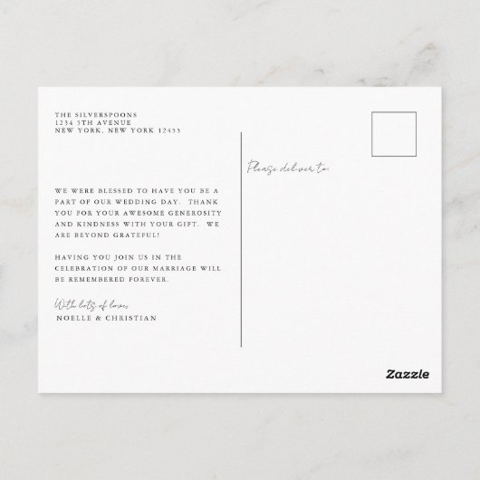 Elegant kalligrafie schrift trouwfoto dank je wel briefkaart (Achterkant)