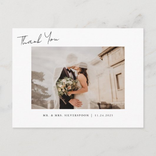 Elegant kalligrafie schrift trouwfoto dankjewel briefkaart (Voorkant)