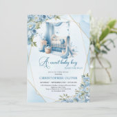 Elegant kalligrafie script baby wieg bloemenjongen kaart (Staand voorkant)