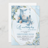 Elegant kalligrafie script baby wieg bloemenjongen kaart (Voorkant / Achterkant)