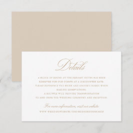 Elegant kalligrafie script beige bruiloft details kaart