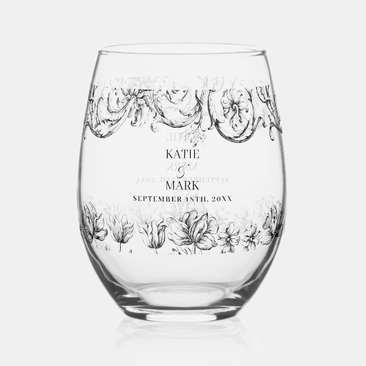 Elegant kalligrafie script bruiloft wijnglas zonder voet (Achterkant)