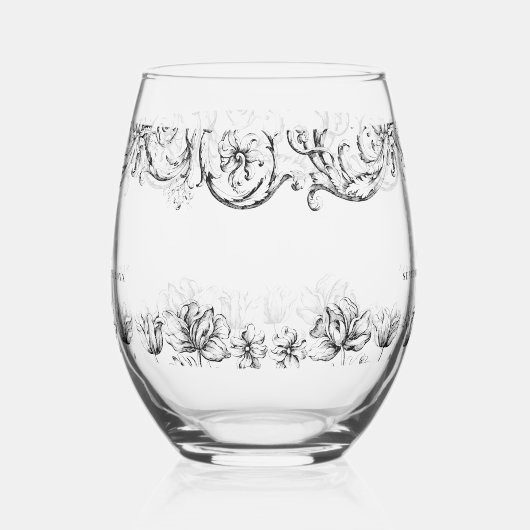 Elegant kalligrafie script bruiloft wijnglas zonder voet (Links)