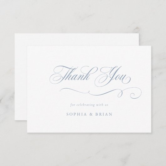 Elegant kalligrafie script Dusty Blue Dank u Kaart (Voorkant / Achterkant)