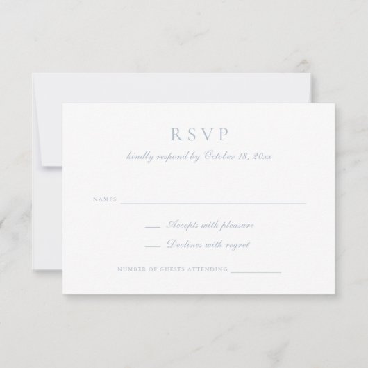 Elegant Kalligrafie Script Dusty Blue Wedding RSVP Kaart (Voorkant)