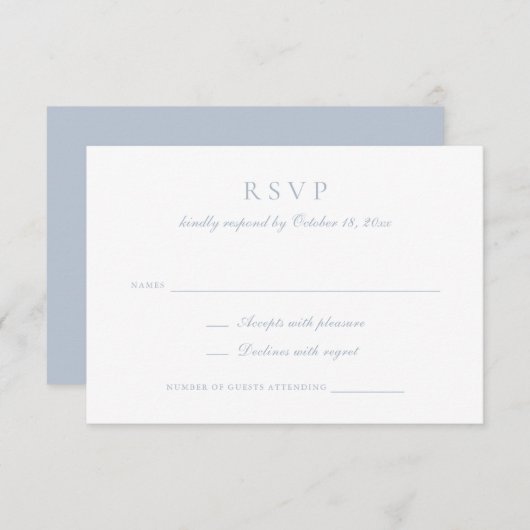 Elegant Kalligrafie Script Dusty Blue Wedding RSVP Kaart (Voorkant / Achterkant)